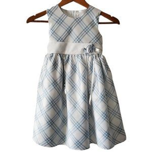 Cherokee Little Girls White Blue Plaid Sleeveless Lined Fancy Dress Size 6